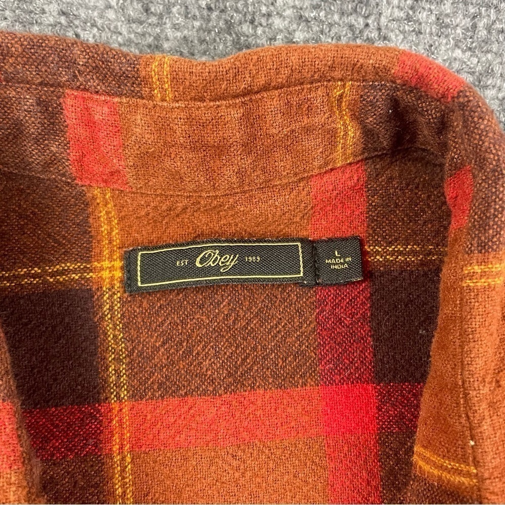 OBEY Men’s Gower Woven Long sleeve Button Down brown/orange plaid size: Large - Picture 4 of 8